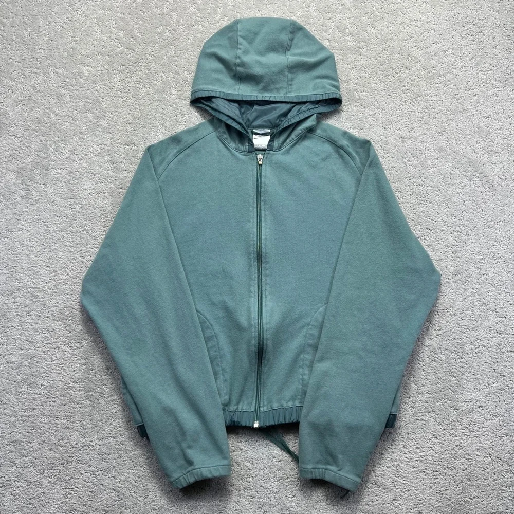 VINTAGE Y2k Nike Hoodie Womens XL (16-18) Blue Green Full Zip Pockets Swoosh
